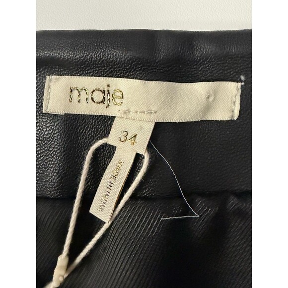 Maje Jarisco Jupe Coir Black Leather Mini Skirt  Rommet Suede Accent Trim Sz 34 - Picture 3 of 7